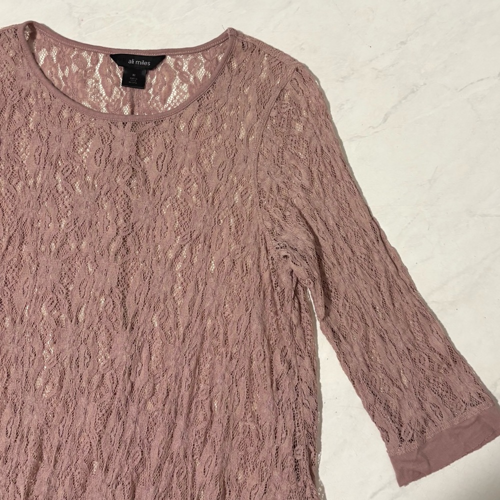 Ali Miles Blush Pink Lace Tunic Top Size Medium Artsy Hippie Boho Western - Picture 3 of 5